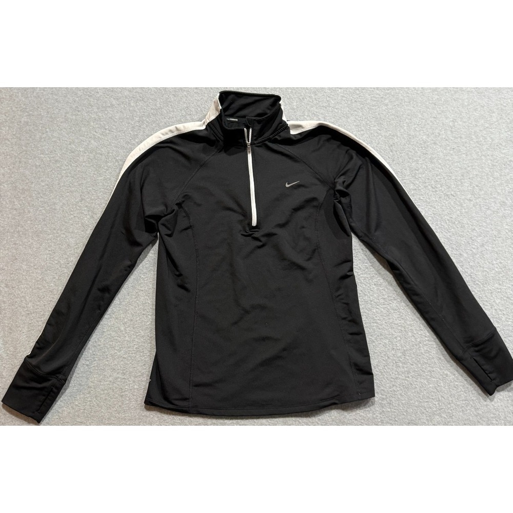 Nike Running Dri-Fit 1/4 Zip Pullover Long Sleeve Black & White Size Medium
